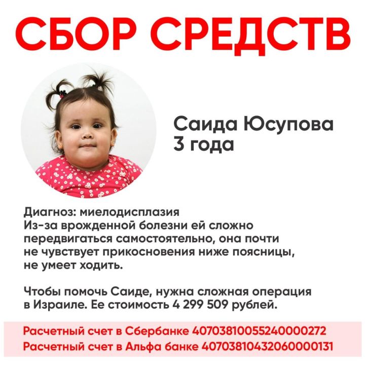 Благотворительный фонд РТ ведет сбор средств на помощь Саиде Юсуповой