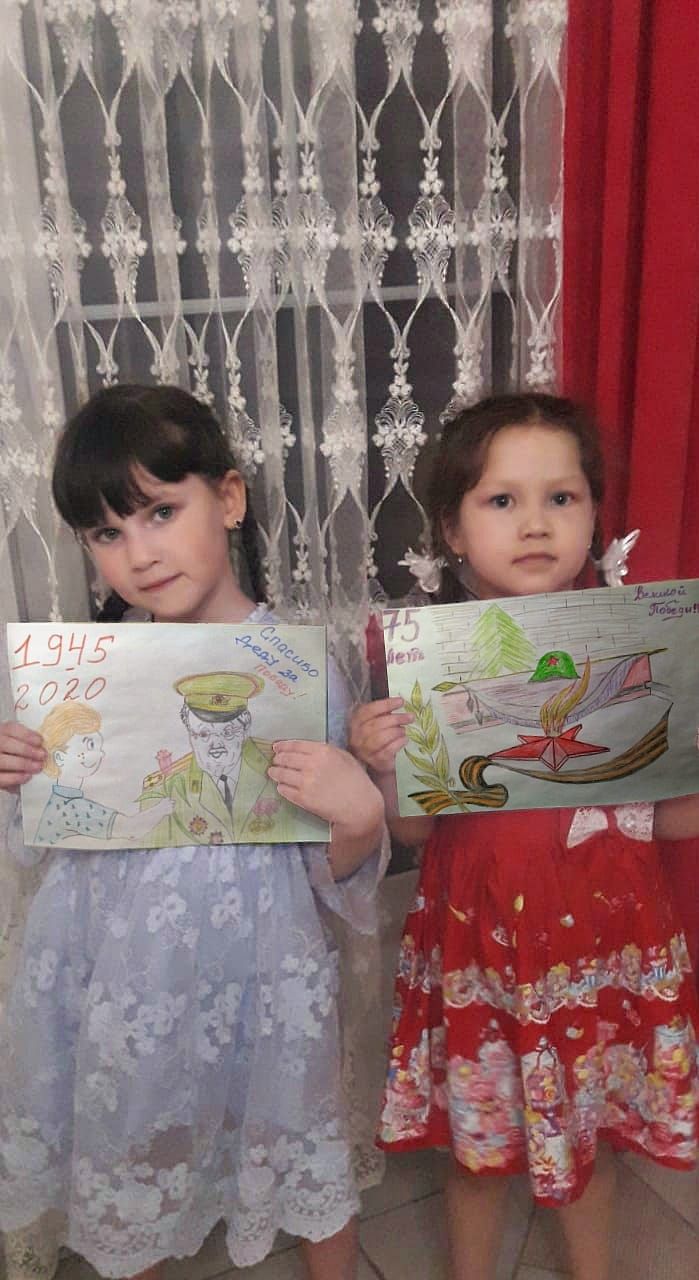 Воспитанники детского сада №2 «Батыр» изобразили рисунки на тему «Спасибо за победу»