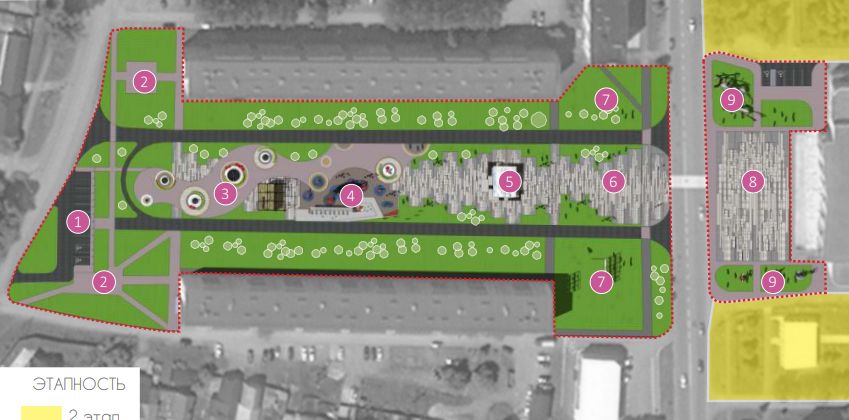 Эскиз обновленного сквера на улице Ленина имени Петра Ненастина