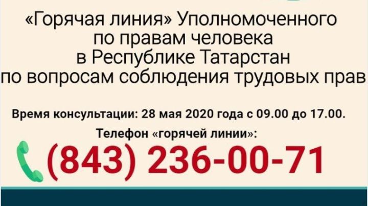 Гражданнарның хезмәт хокукларын яклау мәсьәләләре буенча "кайнар линия" телефоны